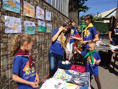 Children participate in a health fair in Kazakhstan.