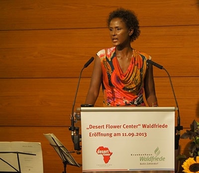 Activist Waris Dirie at the opening of the Desert Flower Center at Waldfriede Hospital in Berlin, Germany, September 2013. The center supports victims of female circumcision.