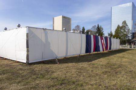 A view of the outside of Messiah’s Mansion during its display in Anchorage, Alaska, United States, in August 2019. Local church leaders said the replica of the tabernacle in the wilderness elicited many questions, interests, and requests for follow-up. [Photo: North Pacific Union Conference Gleaner]