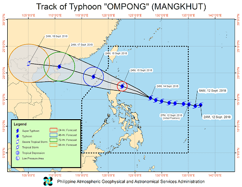 The path of Super Typhoon Mangkhut in September 2018.[Image: Courtesy of the Philippine Atmospheric, Geophysical and Astronomical Services Administration]