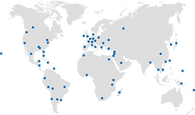 This map represents locations of (1) Andrews’ international affiliate programs and partners; and (2) students’ international research and other projects.