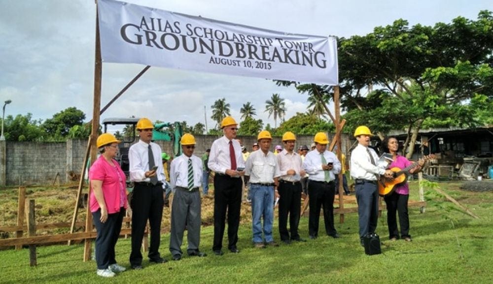 AIIAS leaders and students attending a groundbreaking ceremony for Scholarship Tower. (NSD)