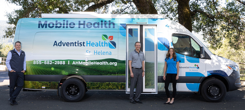 Mobi, the mobile health unit, provides access to primary care and COVID-19 testing via a van that travels to various locations throughout Napa Valley, California, United States. [Photo: Adventist Health]