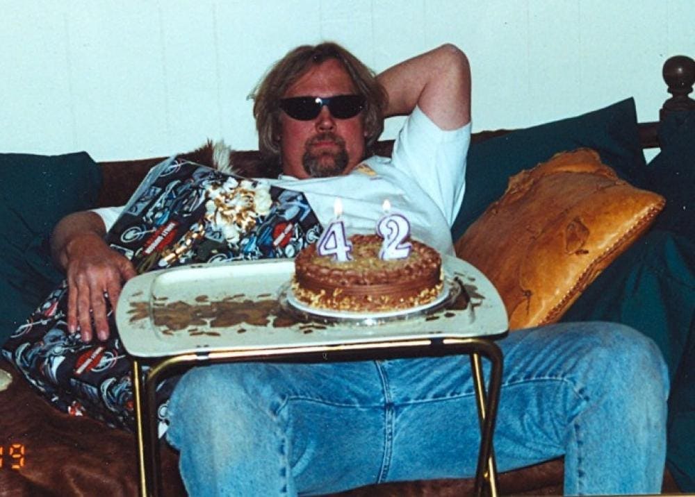 Michael Ehm celebrating his 42nd birthday in 1999. His life was going into a downward spiral.