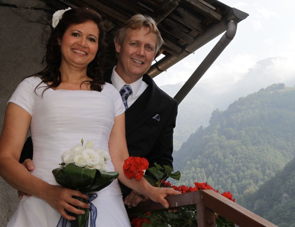 Ehm marrying Obeida, a Colombian woman he met online, at a ceremony in Italy.