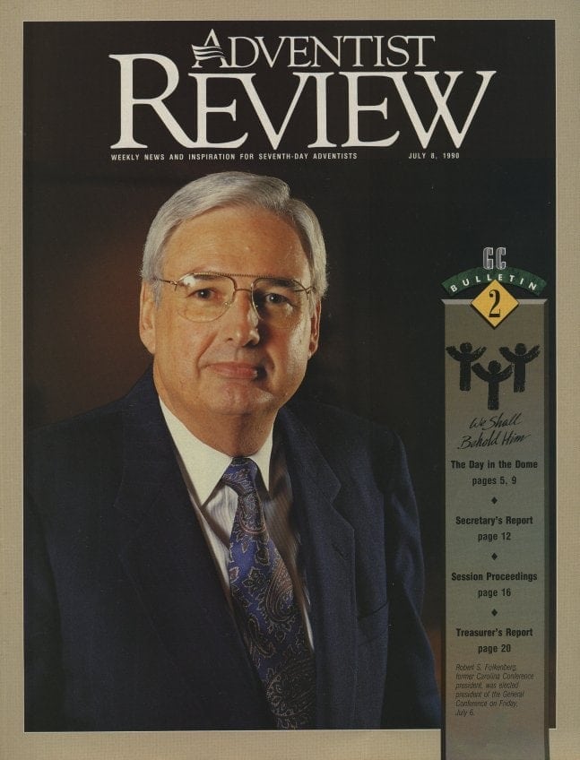 Folkenberg on the cover of the July 8, 1990, issue of the Adventist Review after his election as General Conference president.