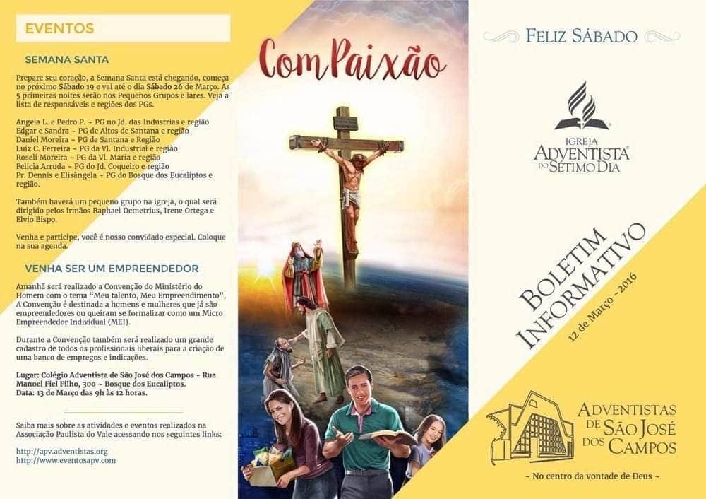 One of the last printed church bulletins distributed by the the Central de São José dos Campos church in March.