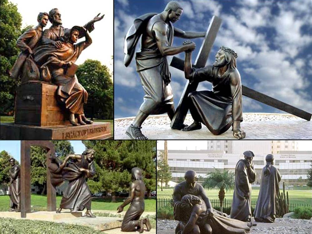 Clockwise from top left: “Legacy of Leadership" at Andrews University, “Sacrificial Service” at Oakwood University, “The Good Samaritan” at Loma Linda University, and “Glory of God’s Grace” at La Sierra University. (Gleanernow.com)