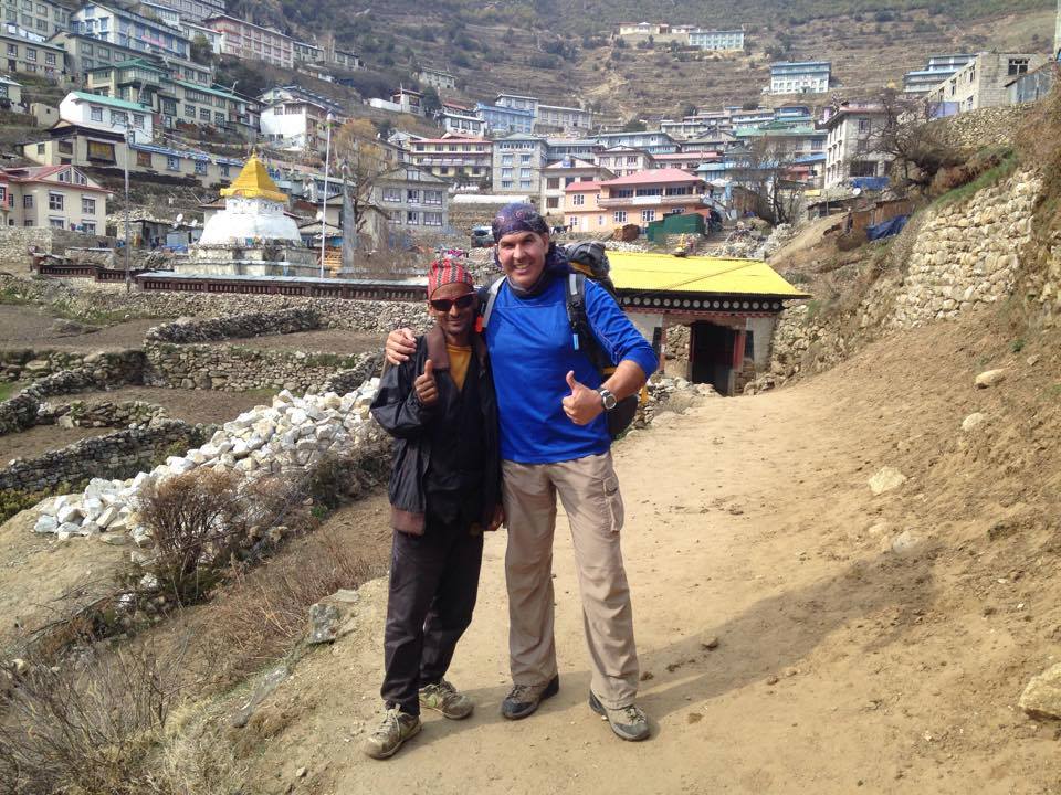 Ernesto Olivares Miranda, right, is all smiles before starting the hike up Mount Everest. (Facebook)