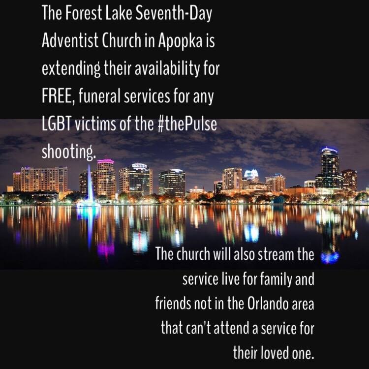 Forest Lake Seventh-day Adventist Church displayed this announcement on its Facebook page less than 36 hours after the Orlando mass shooting on June 12.