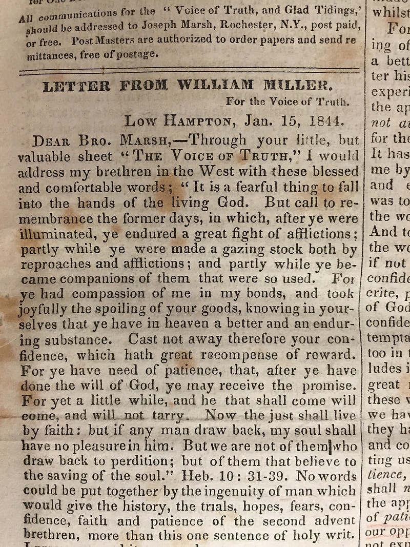 A letter from William Miller written in January 1844. (LSU)
