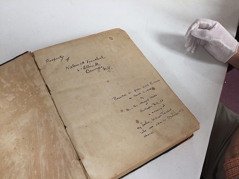 A book containing three years of 19th-century "Voice of Truth" newsletters bears an inscription to H.M.S. Richards. (LSU)