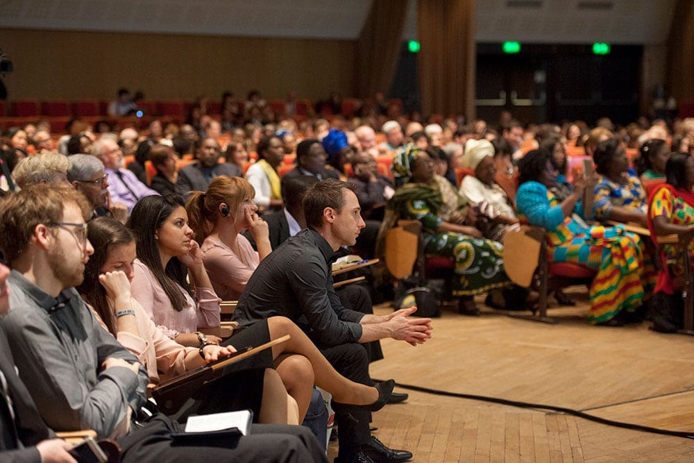 Attendees listen carefully as Mark Finley challenges them from Scripture. [Photo: Tibor Farago]