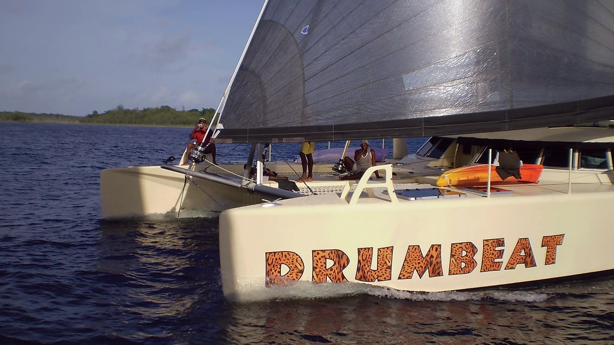 The "Drumbeat" catamaran, which Brian and Linda Forrester are using to visit hard-to-reach villages in the Solomon Islands. [Photo: Adventist Record]