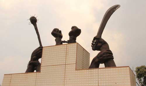 The monument to those killed on the premises of Mugonero Hospital in Western Rwanda.