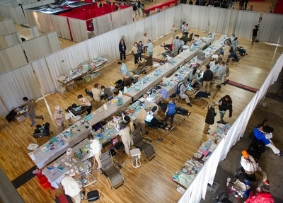 People getting their teeth checked at the dental clinic at the San Francisco Armory on April 23 and 24, 2014. Photo credit: Gerry Chudleigh / PUC