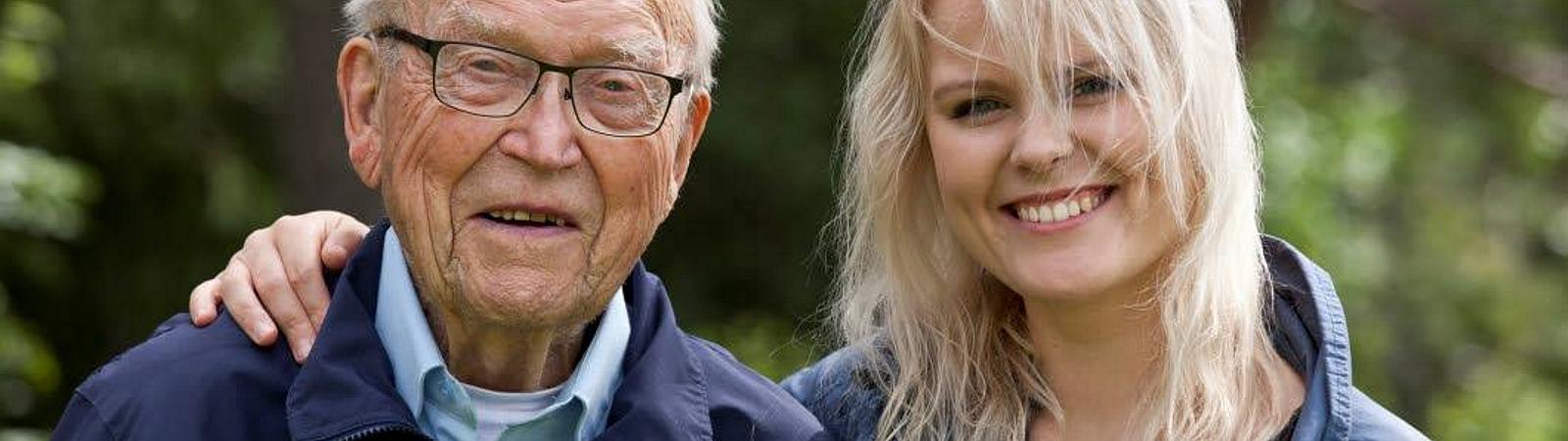 Evert Johansson with his granddaughter Mikaela, who accompanied him during the 2016 ADRA fundraising campaign. [Photo: Britt-Inger Lill Brook]