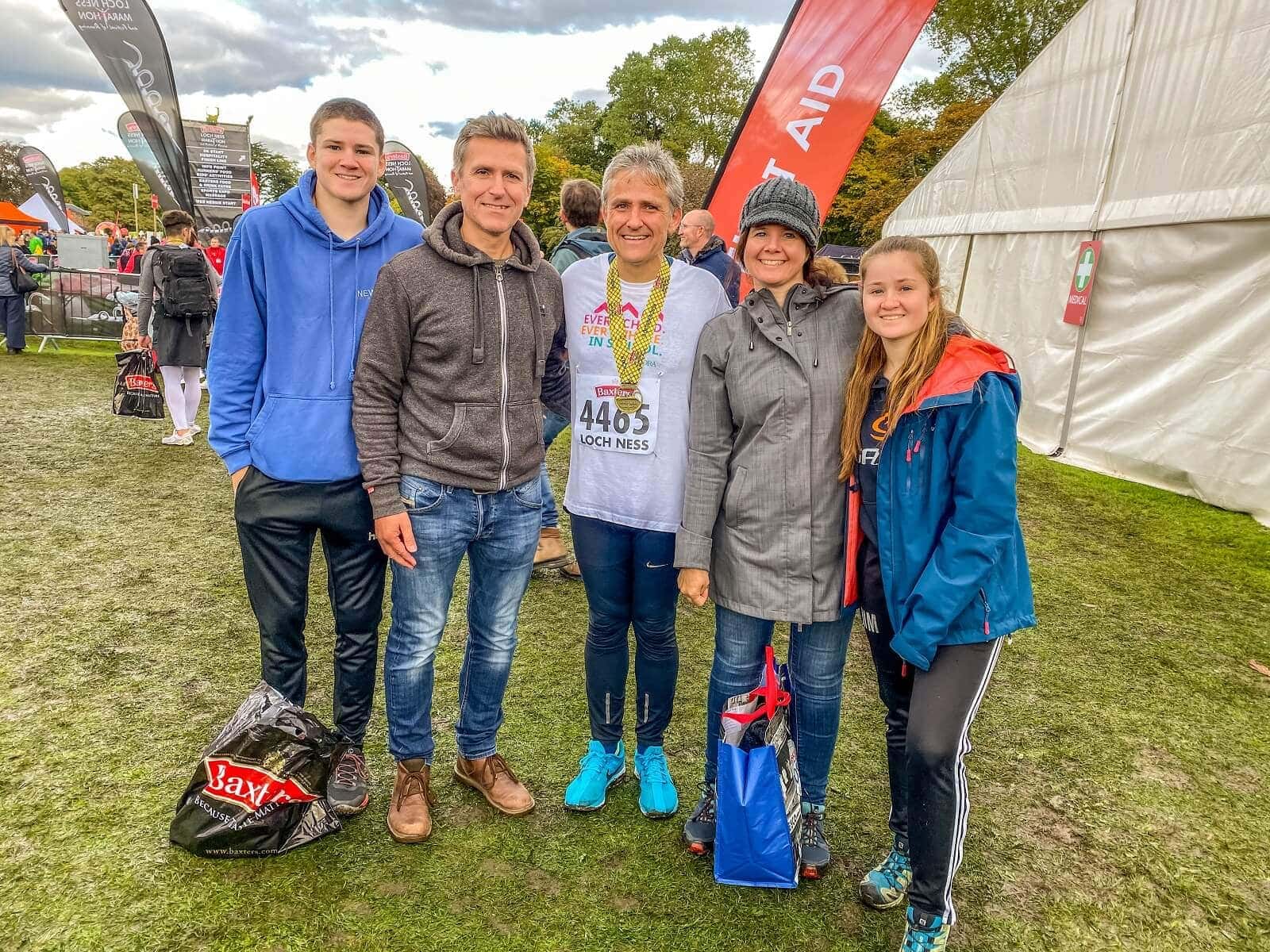 Victor Marley, president of the Seventh-day Adventist Church in Norway, with his family after the October 6, 2019, marathon near Loch Ness. [Photo: Miranda Marley/ADAMS]