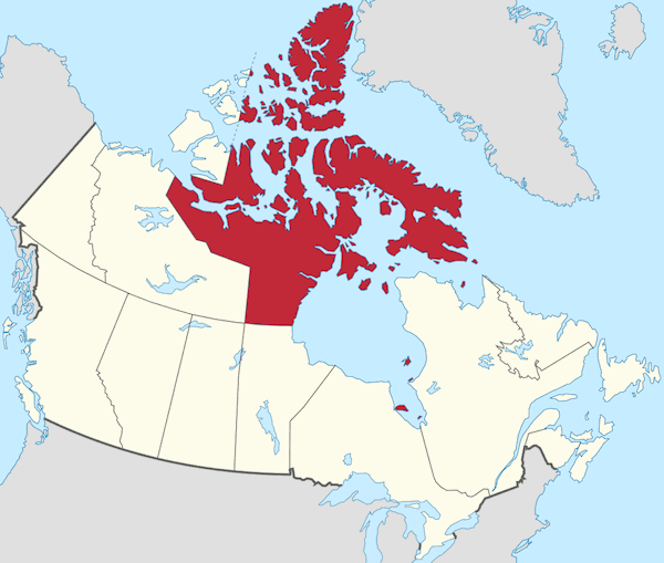 A map showing Nunavut, the newest, largest, northernmost, and least populated territory in Canada. (Wikicommons)