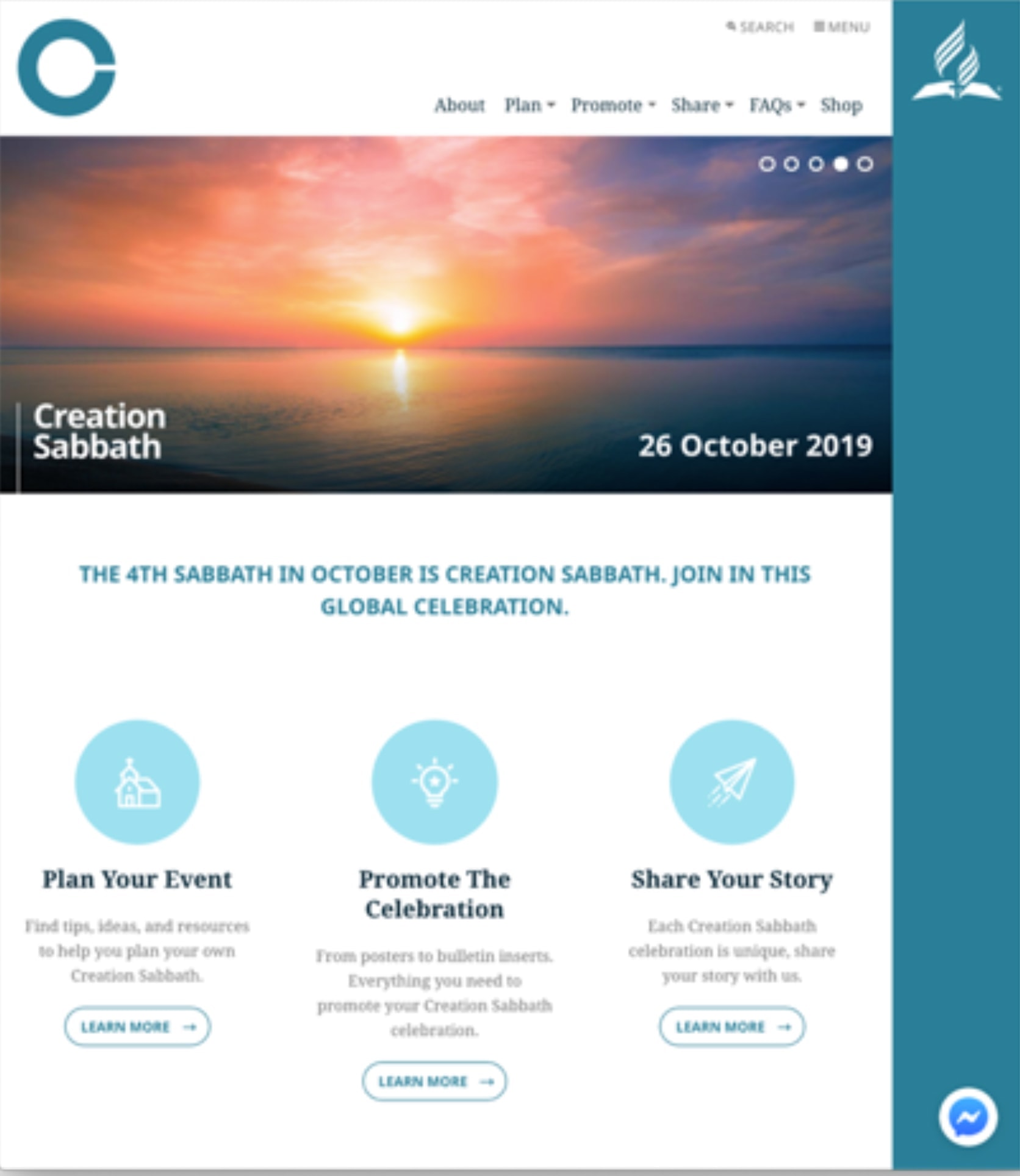 The new Creation Sabbath homepage shares resources for the initiative of the Adventist Church’s Geoscience Research Institute. In 2019, Creation Sabbath is October 26. [Image: Geoscience Research Institute]