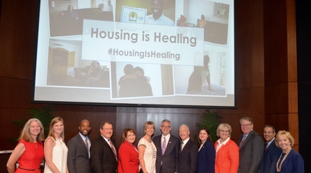 Florida Hospital and government representatives recently celebrated that over 100 homeless now have a home, thanks to a partnership between the Adventist-operated healthcare institution and the Central Florida Commission on Homelessness. [Photo: Florida Hospital News]