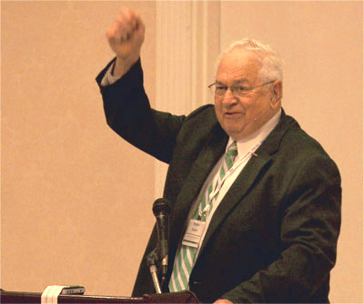 Professor Walter Kaiser as he addresses the ATS assembly on memories of his friend Gerhard Hasel. Photo: Terry Dodge