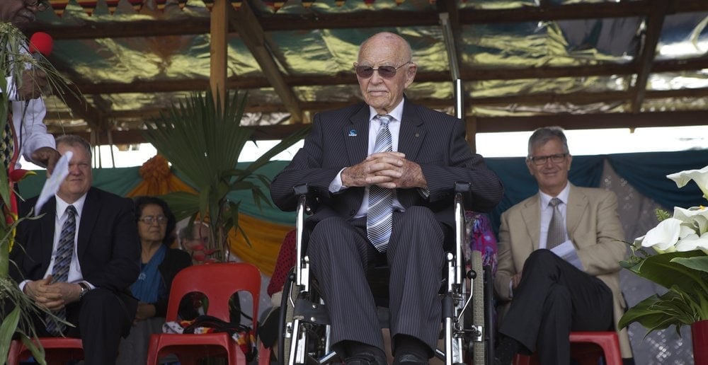 Leonard Barnard celebrating 50 years of Adventist Aviation in Papua New Guinea in 2014. (Adventist Record)