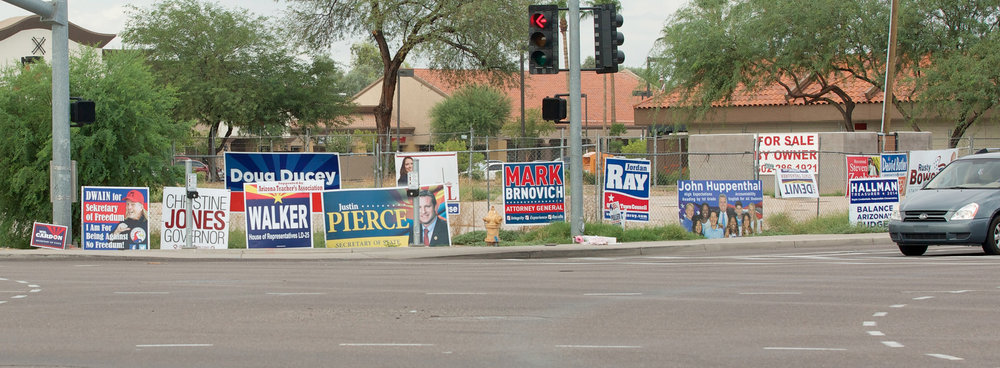Roadside signs advertising political candidates. Photo: Alliance Defending Freedom