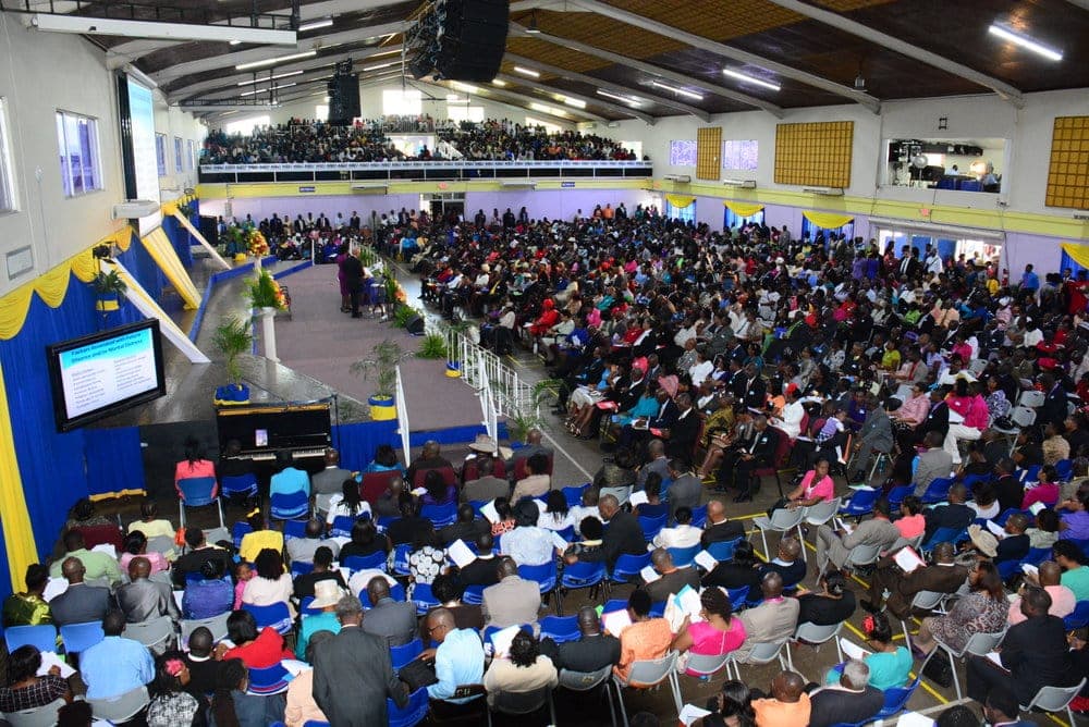 Some 2,000 couples packing the gymnasium at Northern Caribbean University in Mandeville, Jamaica, for the conference. Photo: Nigel Coke