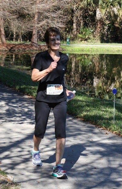 Teenie Finley running in the marathon. Photo: Sandra Doran