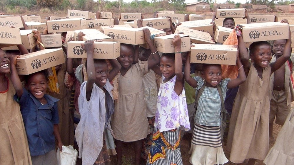 Children in Togo receiving gift boxes from ADRA's U.K. office. Photo: ADRA-U.K.
